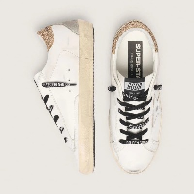 Golden Goose White Leather Super-Star With Glittery Heel Tab Golden Goose White Leather Super-Star With Glittery Heel Tab