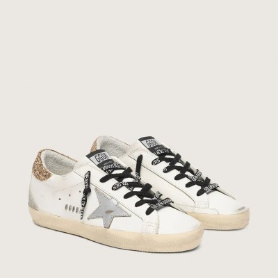 Golden Goose White Leather Super-Star With Glittery Heel Tab Golden Goose White Leather Super-Star With Glittery Heel Tab