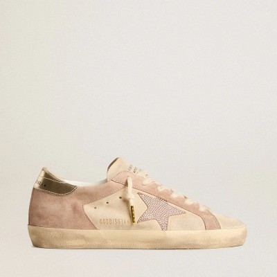Golden Goose Woman'S Super-Star In Pale Pink Suede With Suede Star And Platinum Heel Tab